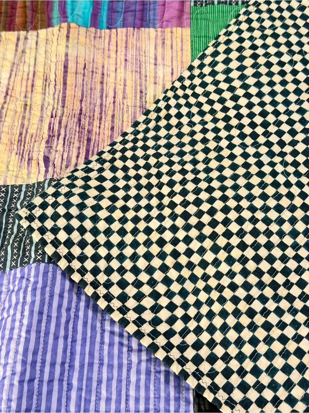 Patchwork Stripe Quilted Throw in Multi-Color