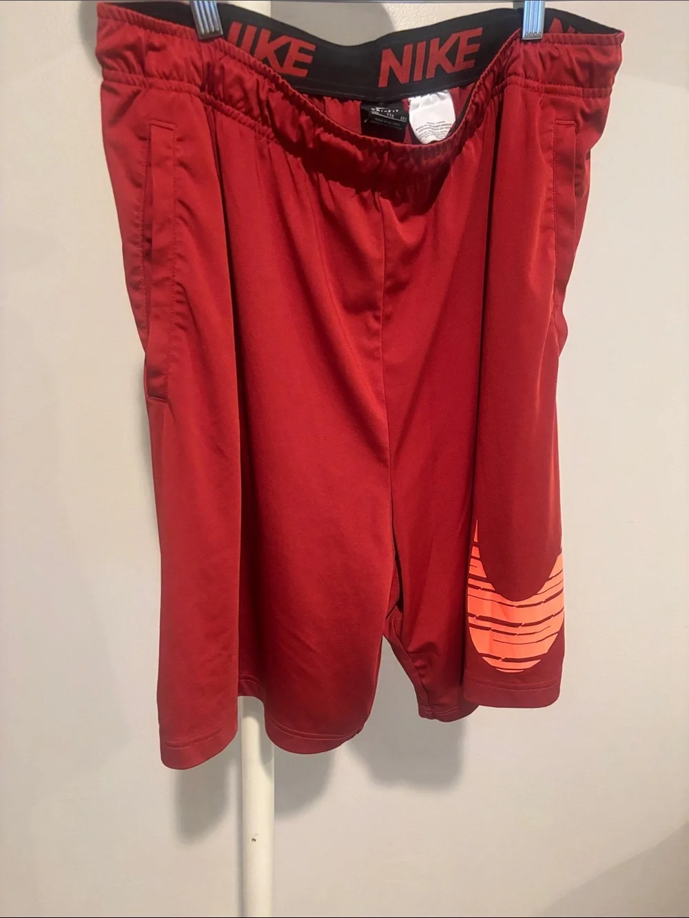 NIKE Red Mens Athletic Shorts with Black Branded Waistband
