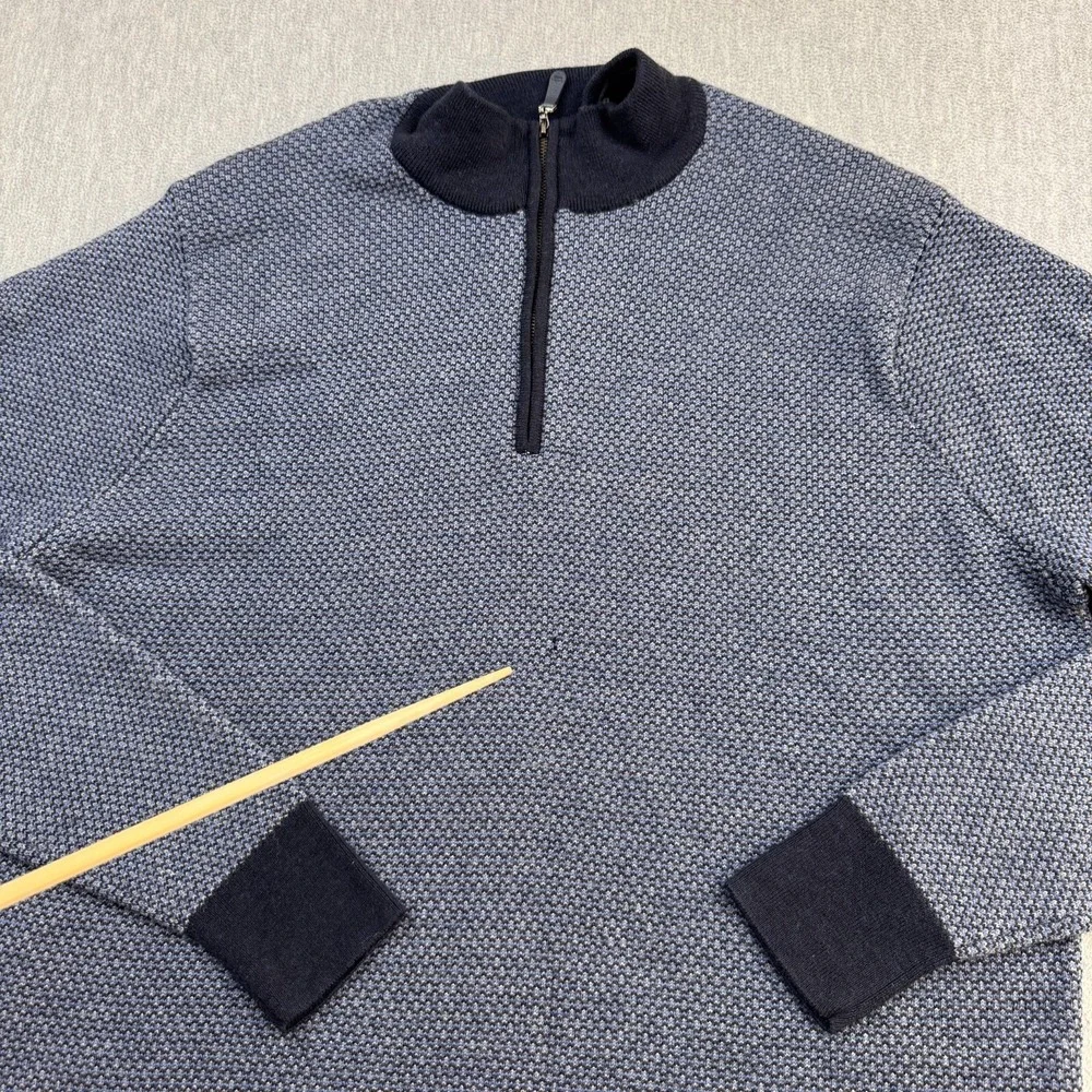 Peter Millar Sweater Mens 2XL Blue 1/4 Zip Pullover 100% Merino Wool Golf  *Flaw
