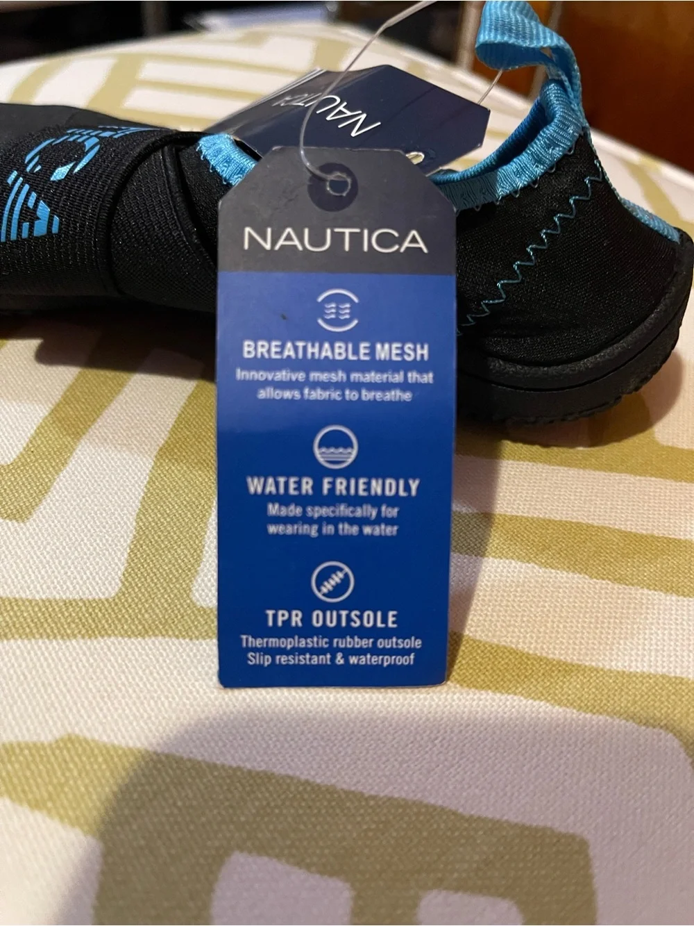 Nautica Black Slip-On Water Shoes with Blue Interior and Logo Strap