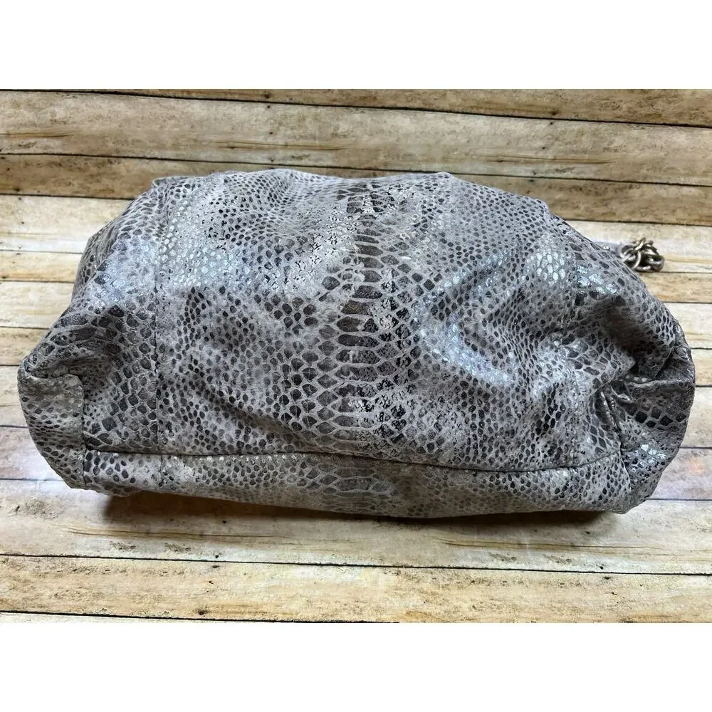 Elliott Lucca Suede Leather Shoulder Bag Gray Cream Snakeskin Large Hobo Purse
