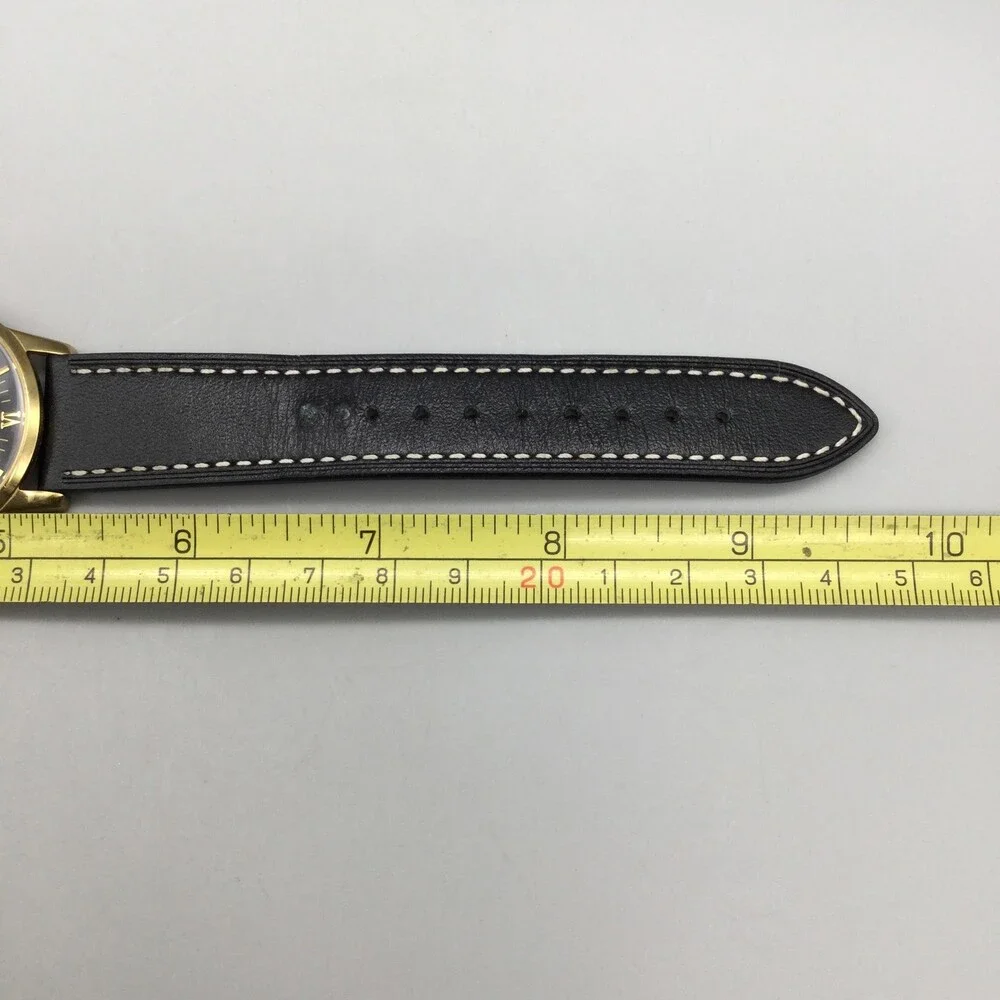 Armitron Mens Watch 37mm Black Dial Gold Tone Black Leather Band New Battery