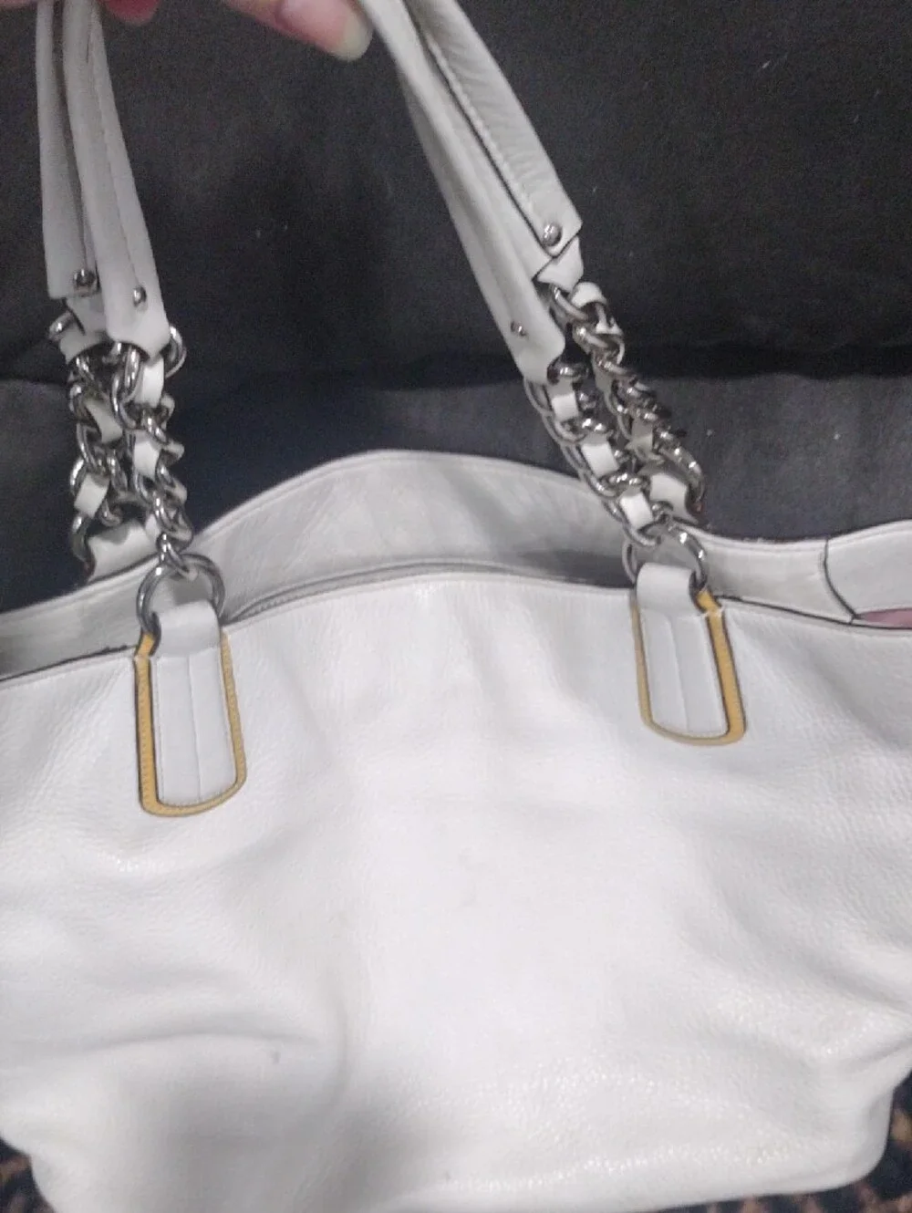 White Leather CoachTote Bag. Pink Inside Reg 219 $65 OBO