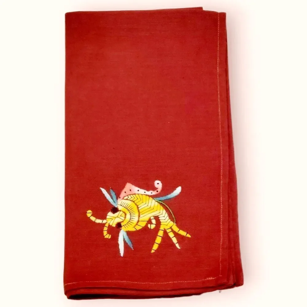 Vintage‎ Set of 4 Cloth Napkins with Embroidered Sea Creatures