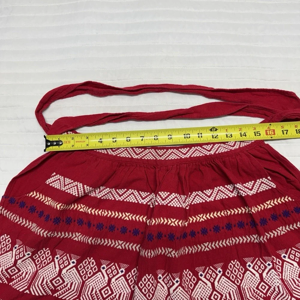 Short Chef Apron Embroidered Pockets Tie‎ Red With White Embroidery 17