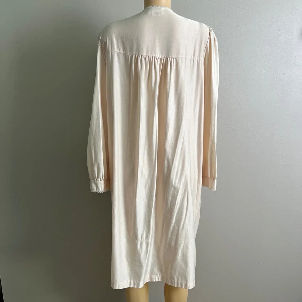 Lady Barbizon‎ Nightgown L Peach Pink Floral Lace Long Sleeve Loungewear Women