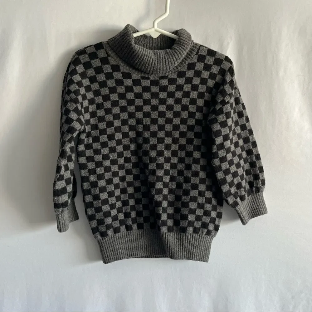 Gap Checkered Grey & Black Turtleneck Sweater