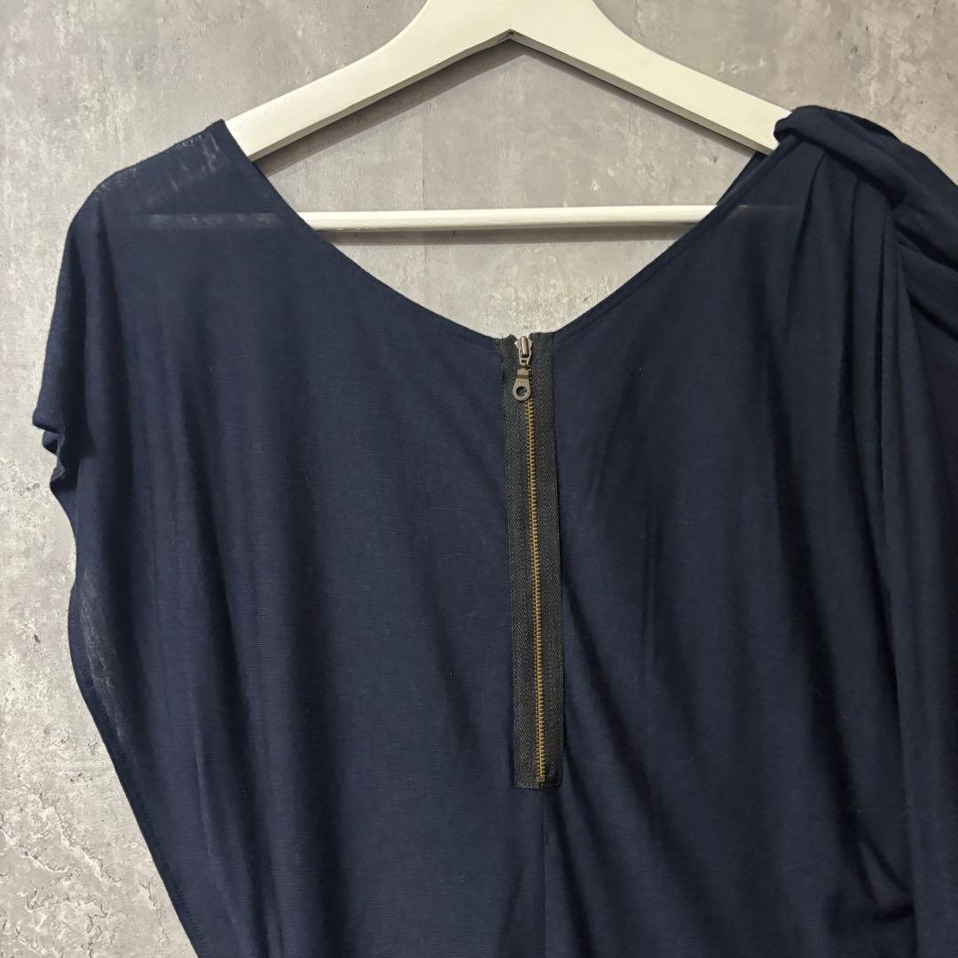 Abahouse Devinette Asymmetrical Dolman Dress, Navy x Brown, One Size