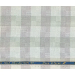 Giza Classe Mens Unstitched Cotton Checks Shirt Fabrics (White)