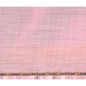 Cloth Zones Mens Unstitched Cotton Linen Striped Shirt Fabrics (Pink)
