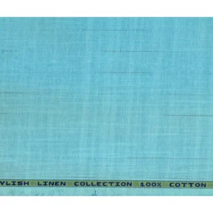 Cloth Zones Mens Unstitched Cotton Linen Striped Shirt Fabrics (Sky Blue)