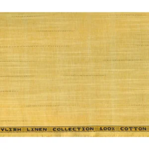 Cloth Zones Mens Unstitched Cotton Linen Striped Shirt Fabrics (Yellow)