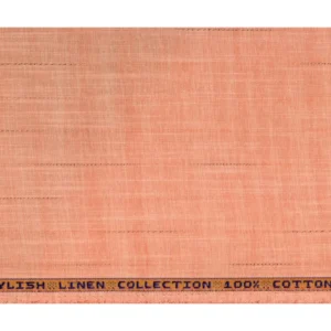 Cloth Zones Mens Unstitched Cotton Linen Striped Shirt Fabrics (Pink)
