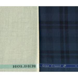 Giza Classe Mens Combo of Shirt & Trouser Fabric Set (Blue/Cream)