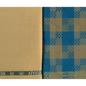 Arvind Mens Combo of Shirt & Trouser Fabric Set (Blue/Beige)